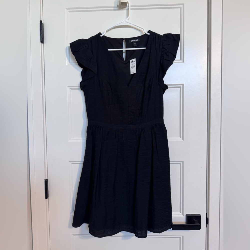 NWT - Express size Medium. V-neck, flutter sleeve, light weight black dress.